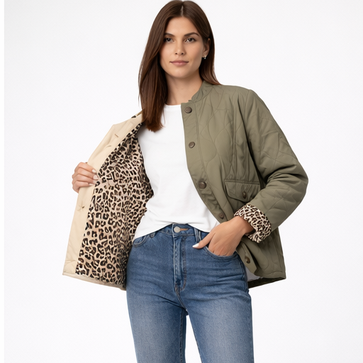 Gewatteerd Damesjack – Luipaardprint – Ritssluiting