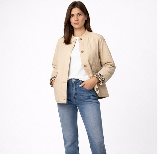 Gewatteerd Damesjack – Luipaardprint – Ritssluiting